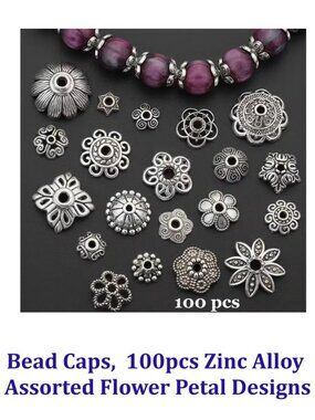  100pcs Zinc Alloy Bead Caps, Assorted Flower Petal Designs